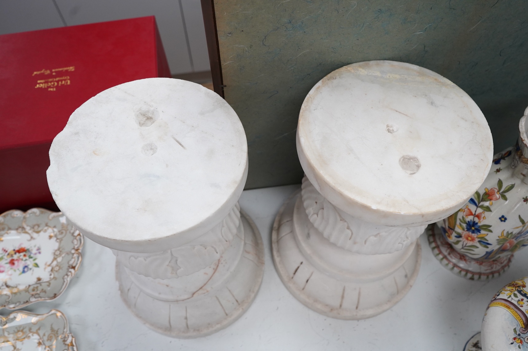 A pair of late 19th century carved marble columns, 40cm